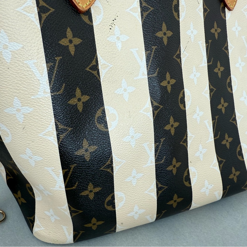 Louis Vuitton Rayures Neverfull MM Monogram Stripe Tote Bag Purse Brown Ivory - Picture 15 of 16